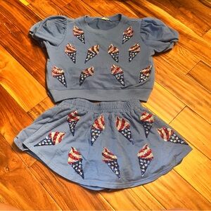 Women’s USA patriotic sequin ice cream skort set. Size medium